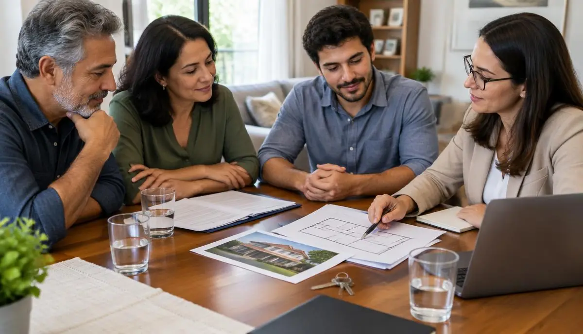 Família e profissional analisando um imóvel herdado